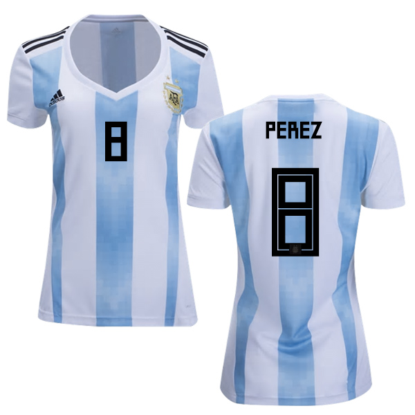 Women's Argentina #8 Perez Home Soccer Country Jersey - Click Image to Close